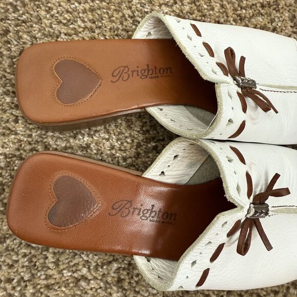 Brighton Womens 7.5 Java Slide Sandals Slip-On White Leather With Bow Western - Picture 10 of 14